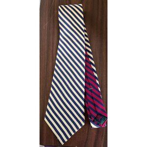 Vintage Men’s Tommy Hilfiger Tie 100% Italian Silk 2 Color Navy & Yellow Navy an